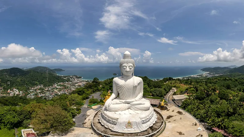The white Big Buddha on its hilltop above the Phuket coast