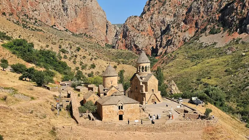 A medieval Armenian monastery set in a red-rock canyon