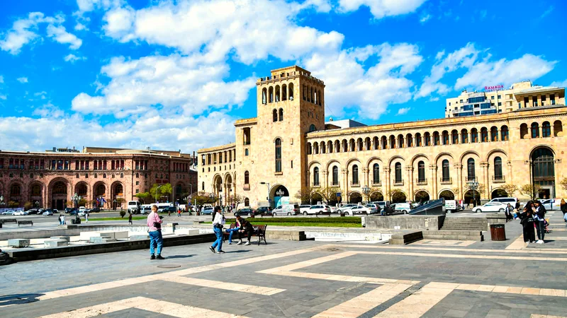 The government building on Republic Square under a bright sky